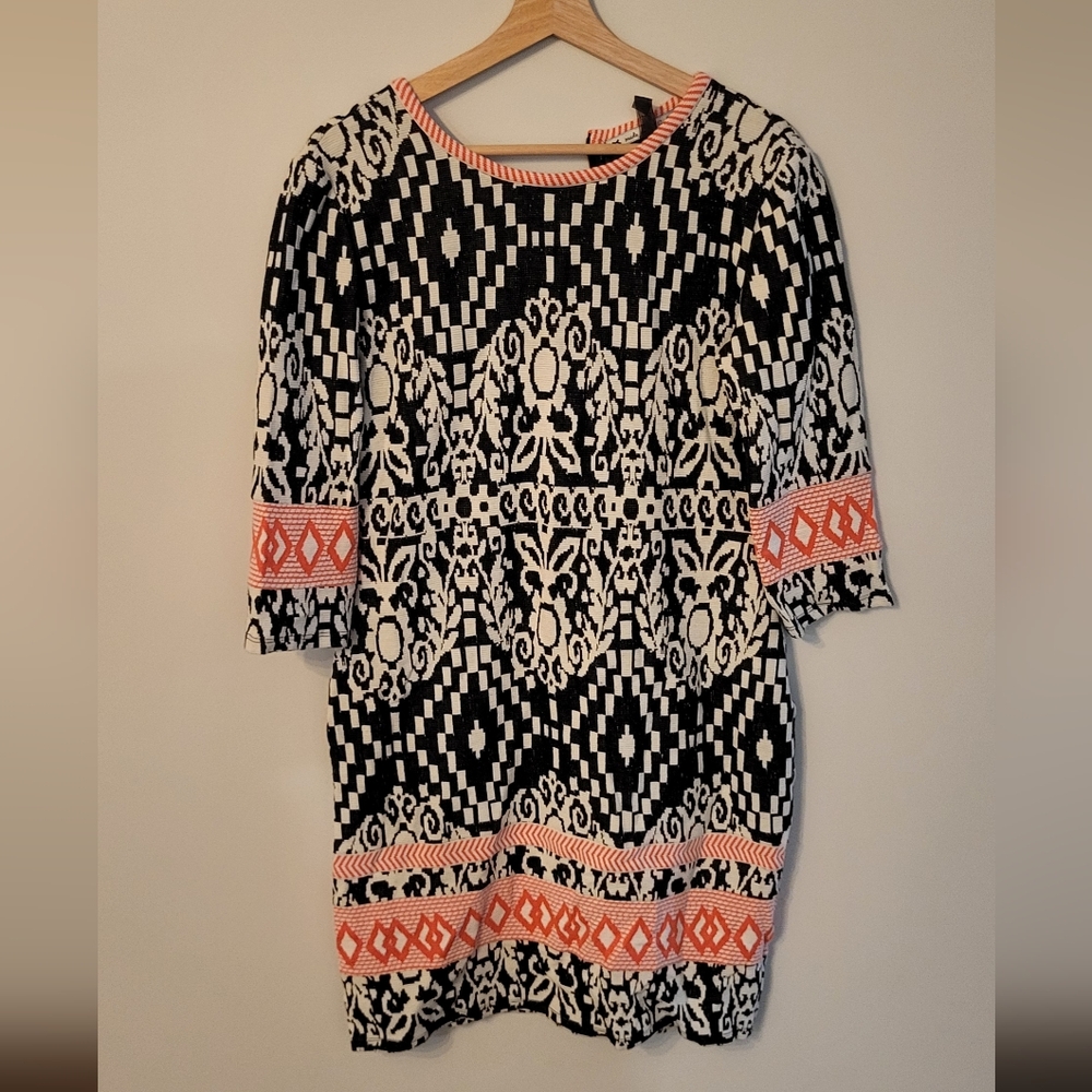 Yoana Baraschi Black and White Dress with Coral Trim